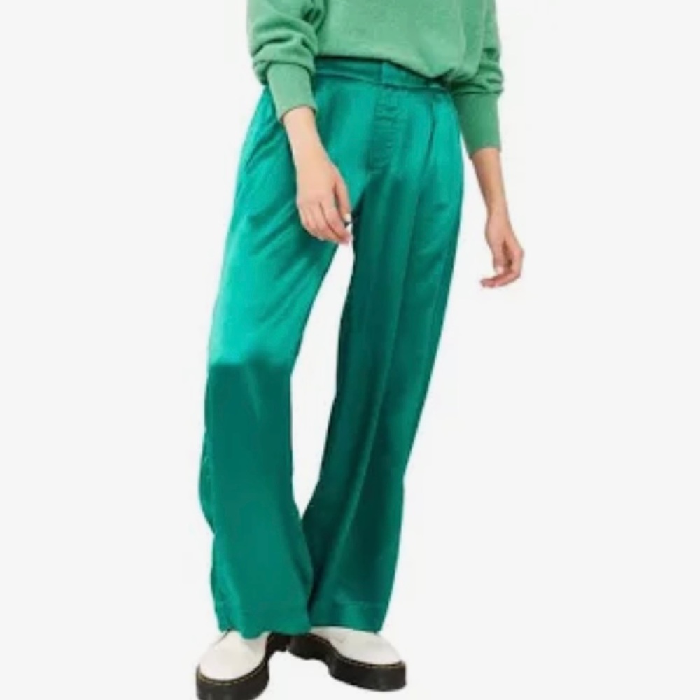 Free People Green Flowy Wide Leg Trousers